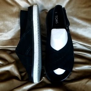 TOMS Slingback Black Leather Arch Support Sandals Eco LT Ortholite Insole SZ.8